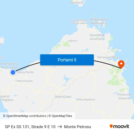 SP Ex SS 131, Strade 9 E 10 to Monte Petrosu map