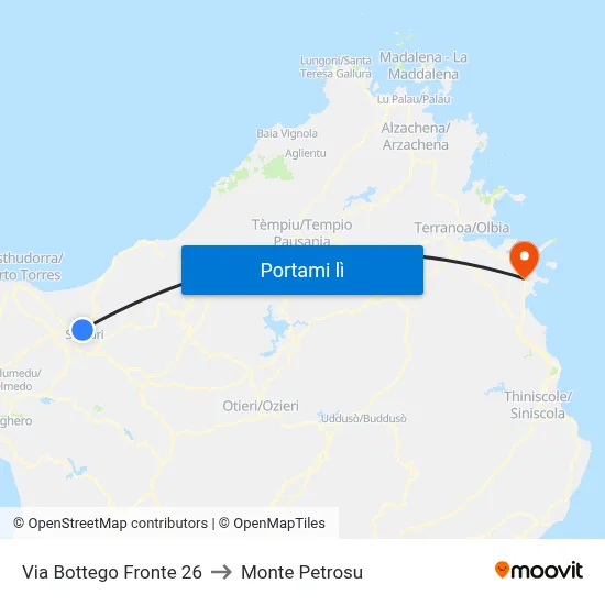 Via Bottego Fronte 26 to Monte Petrosu map