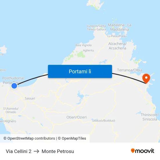Via Cellini 2 to Monte Petrosu map