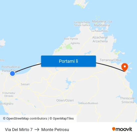 Via Del Mirto 7 to Monte Petrosu map