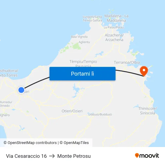 Via Cesaraccio 16 to Monte Petrosu map