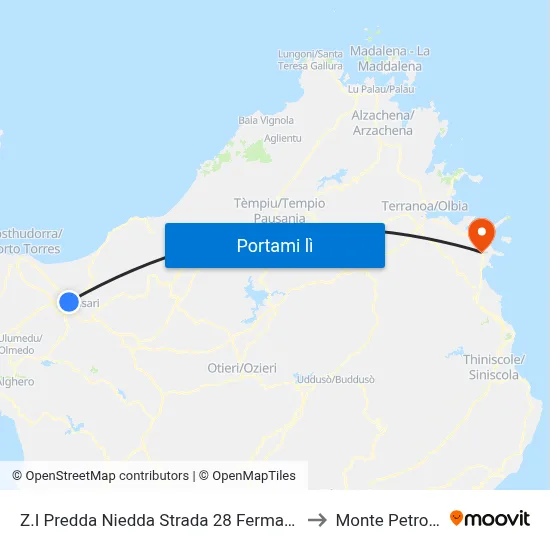 Z.I Predda Niedda Strada 28 Fermata 2 to Monte Petrosu map