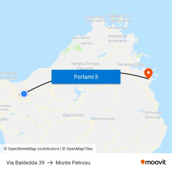 Via Baldedda 39 to Monte Petrosu map