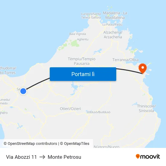 Via Abozzi 11 to Monte Petrosu map