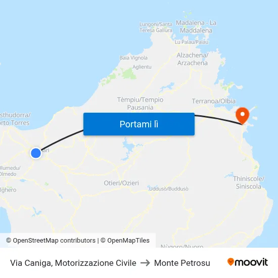 Via Caniga, Motorizzazione Civile to Monte Petrosu map