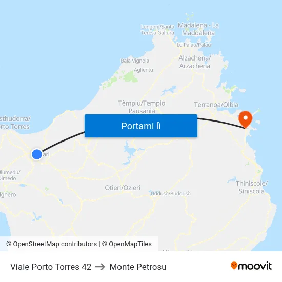 Viale Porto Torres 42 to Monte Petrosu map