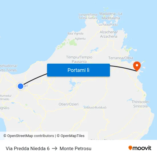 Via Predda Niedda 6 to Monte Petrosu map