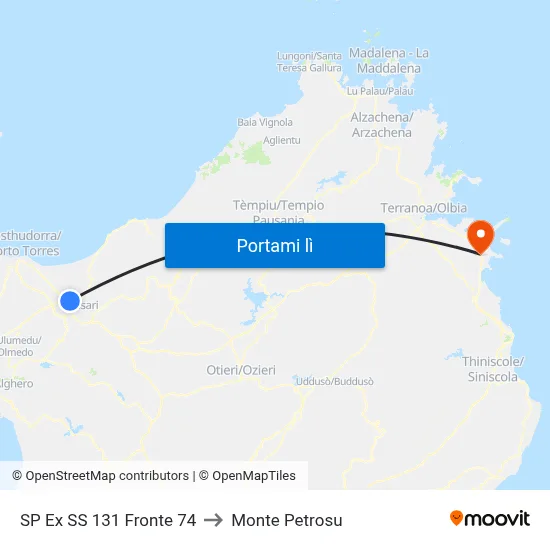 SP Ex SS 131 Fronte 74 to Monte Petrosu map