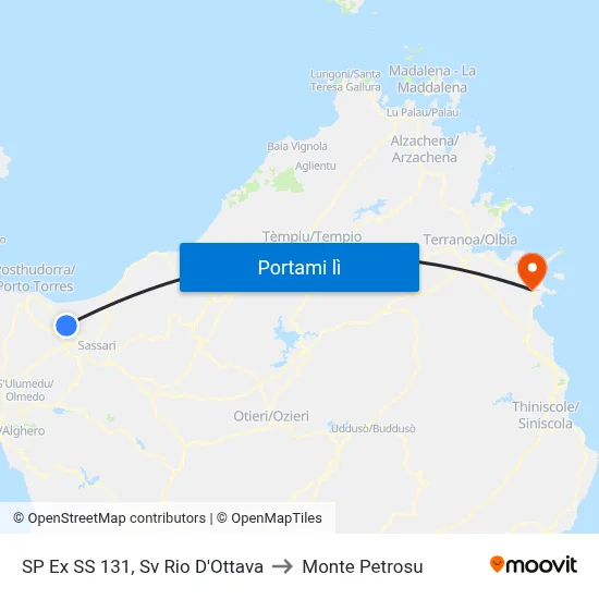 SP Ex SS 131, Sv Rio D'Ottava to Monte Petrosu map