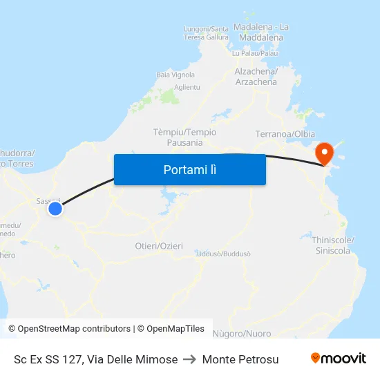 Sc Ex SS 127, Via Delle Mimose to Monte Petrosu map
