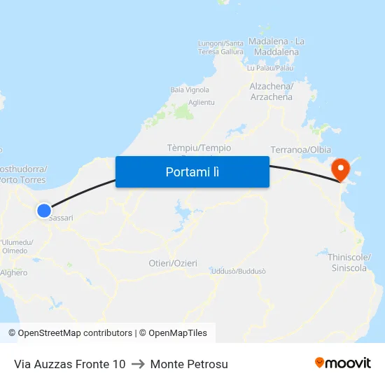 Via Auzzas Fronte 10 to Monte Petrosu map