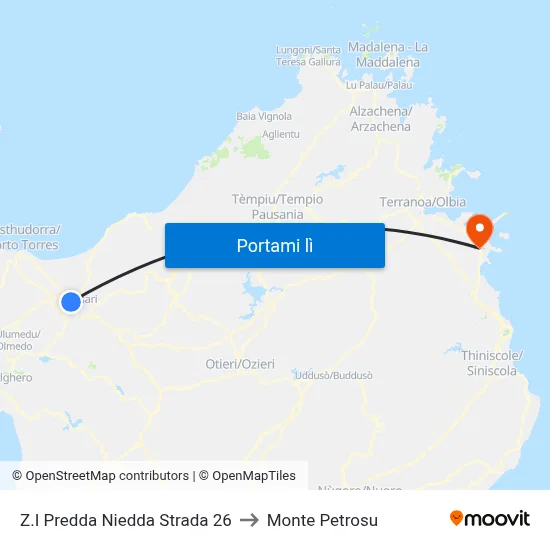 Z.I Predda Niedda Strada 26 to Monte Petrosu map