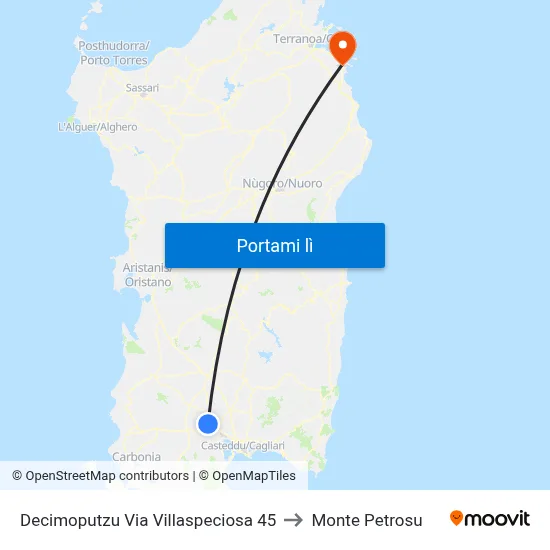 Decimoputzu Via Villaspeciosa 45 to Monte Petrosu map