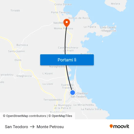San Teodoro to Monte Petrosu map