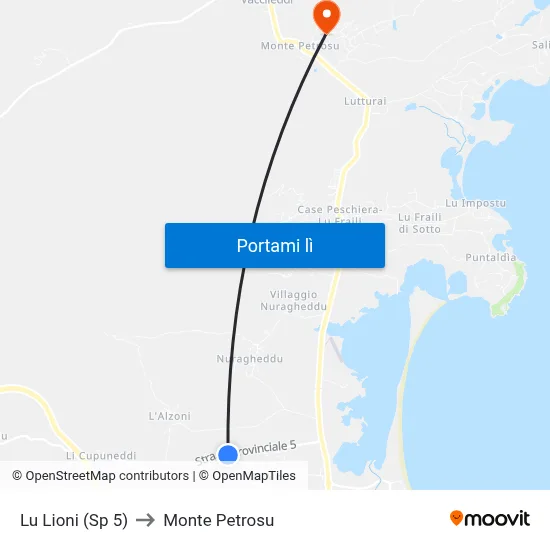 Lu Lioni (Sp 5) to Monte Petrosu map