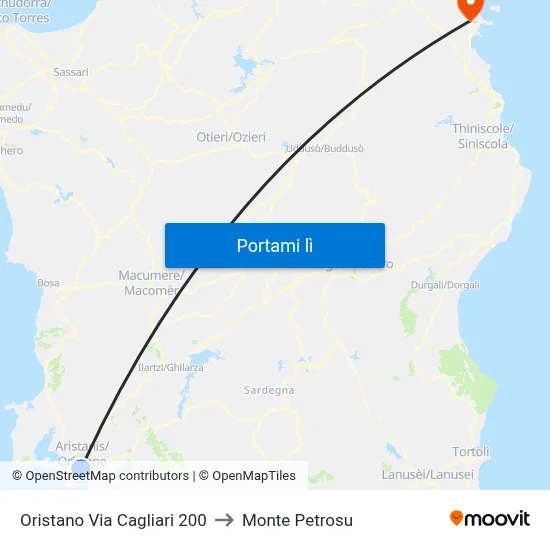 Oristano Via Cagliari 200 to Monte Petrosu map