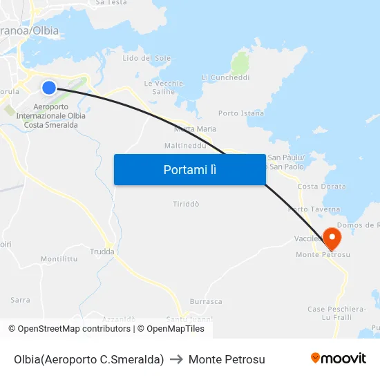 Olbia(Aeroporto C.Smeralda) to Monte Petrosu map