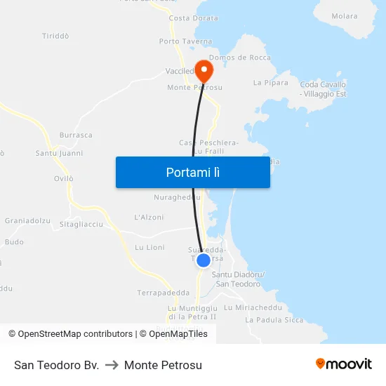 San Teodoro Bv. to Monte Petrosu map