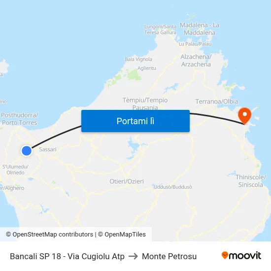 Bancali SP 18 - Via Cugiolu Atp to Monte Petrosu map