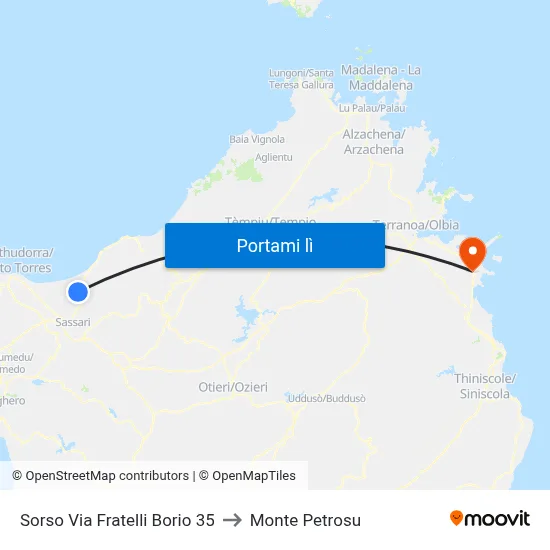 Sorso Via Fratelli Borio 35 to Monte Petrosu map