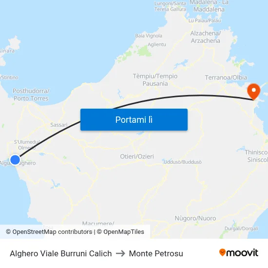Alghero Viale Burruni Calich to Monte Petrosu map