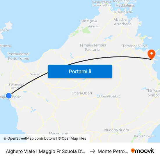 Alghero Viale I Maggio Fr.Scuola D'Arte to Monte Petrosu map