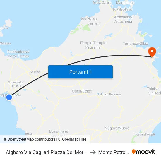 Alghero Via Cagliari Piazza Dei Mercati to Monte Petrosu map