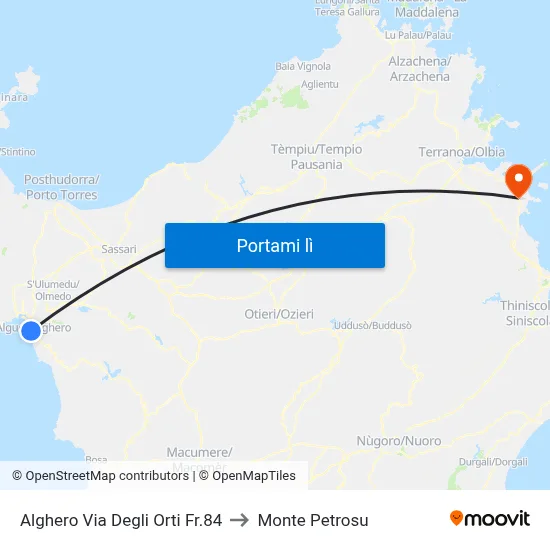 Alghero Via Degli Orti Fr.84 to Monte Petrosu map