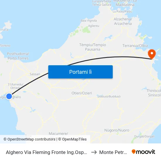 Alghero Via Fleming Fronte Ing.Ospedale to Monte Petrosu map