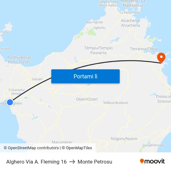 Alghero Via A. Fleming 16 to Monte Petrosu map