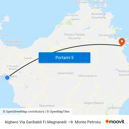 Alghero Via Garibaldi Fr.Magnanelli to Monte Petrosu map