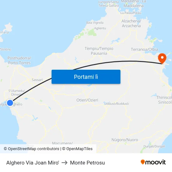 Alghero Via Joan Miro' to Monte Petrosu map