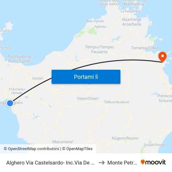 Alghero Via Castelsardo- Inc.Via De Giorgio to Monte Petrosu map