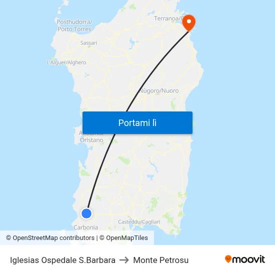 Iglesias Ospedale S.Barbara to Monte Petrosu map