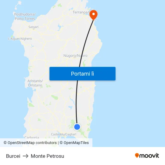 Burcei to Monte Petrosu map