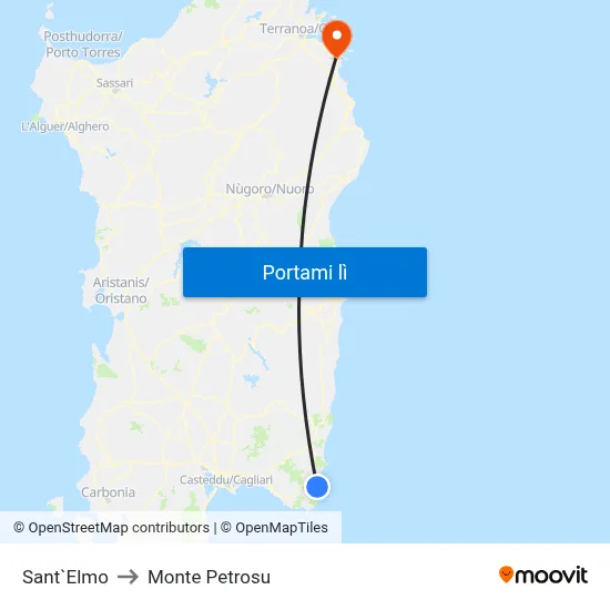Sant`Elmo to Monte Petrosu map