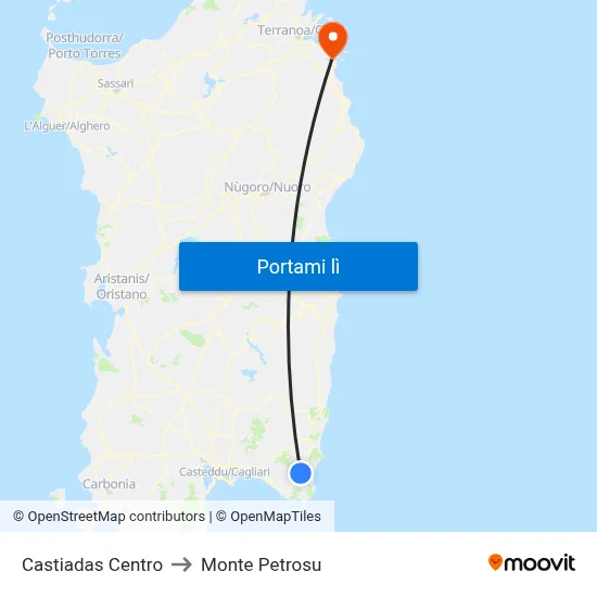 Castiadas Centro to Monte Petrosu map