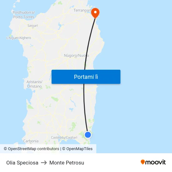 Olia Speciosa to Monte Petrosu map