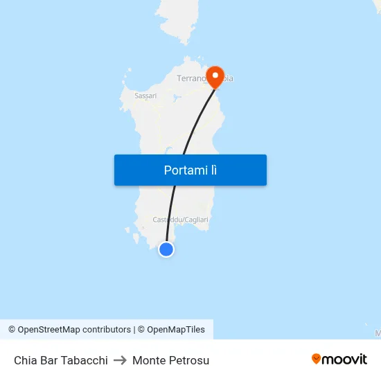Chia Bar Tabacchi to Monte Petrosu map