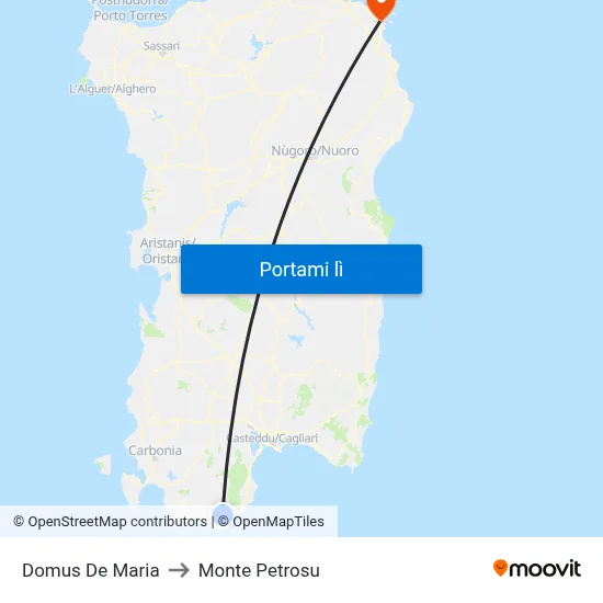 Domus De Maria to Monte Petrosu map