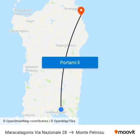 Maracalagonis Via Nazionale 28 to Monte Petrosu map