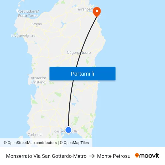 Monserrato Via San Gottardo-Metro to Monte Petrosu map