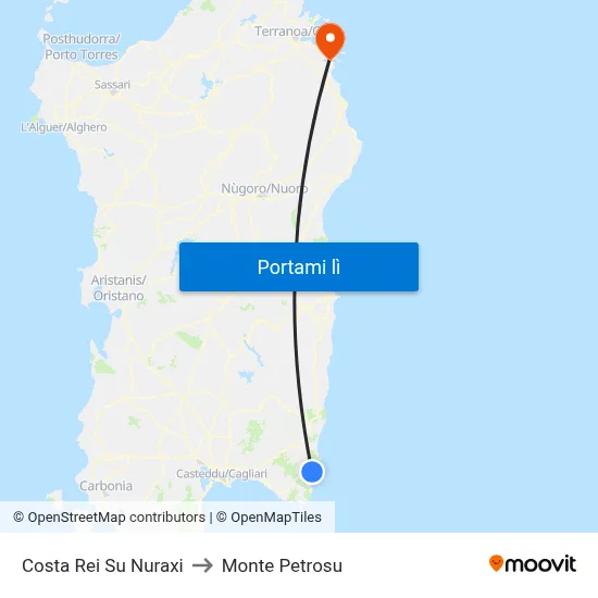 Costa Rei Su Nuraxi to Monte Petrosu map