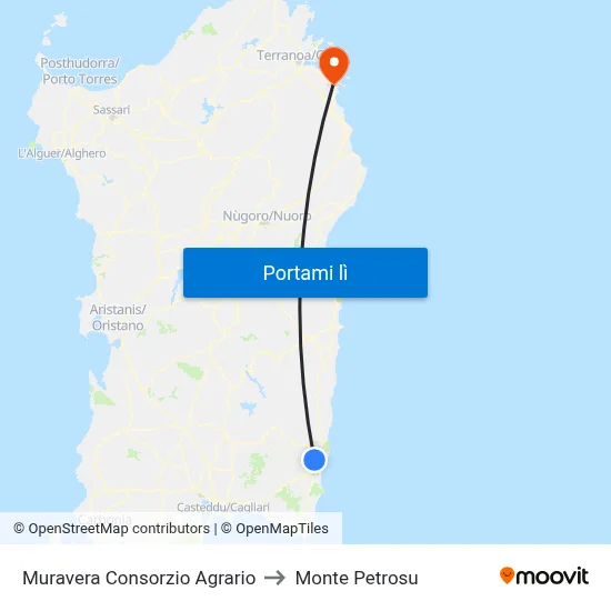 Muravera Consorzio Agrario to Monte Petrosu map