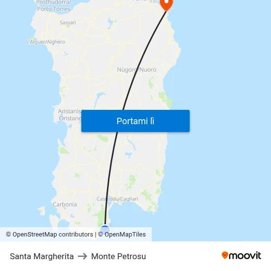 Santa Margherita to Monte Petrosu map