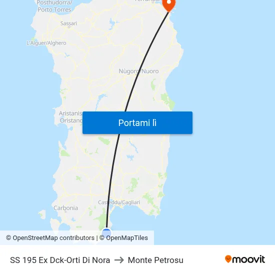 SS 195 Ex Dck-Orti Di Nora to Monte Petrosu map