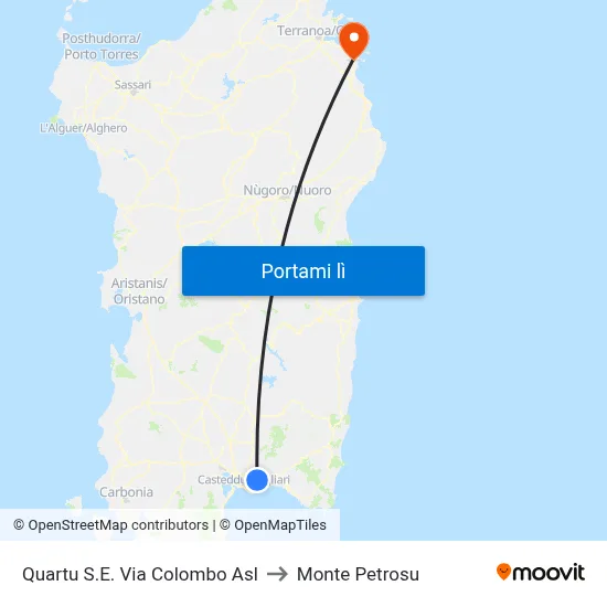 Quartu S.E. Via Colombo Asl to Monte Petrosu map