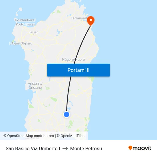 San Basilio Via Umberto I to Monte Petrosu map