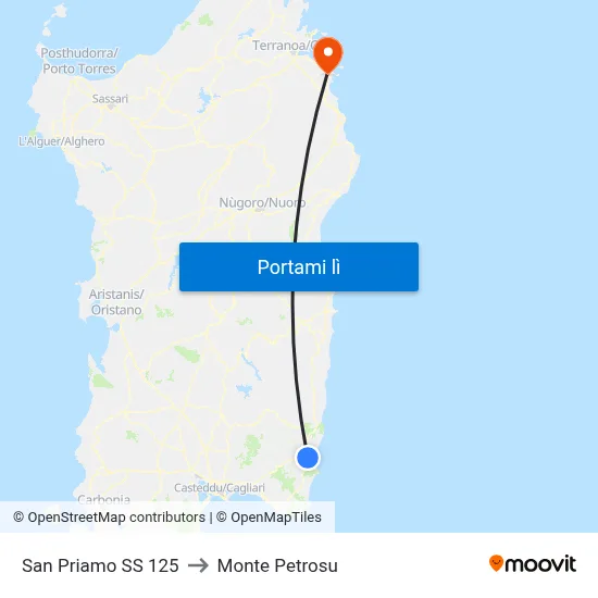 San Priamo SS 125 to Monte Petrosu map