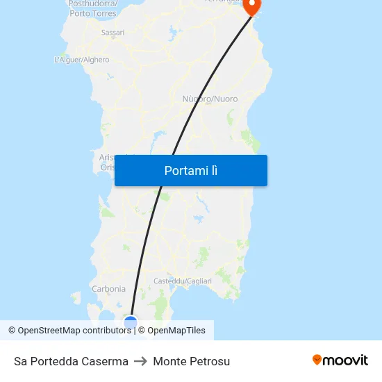 Sa Portedda Caserma to Monte Petrosu map